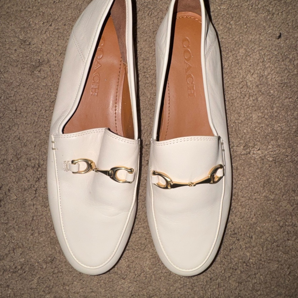 Coach Women's Cream Loafers with Gold Accents